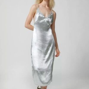 Urban Outfitters “Chloe” Silver Satin Slip Dress